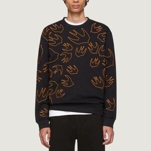 McQ Alexander McQueen Black and Orange Embroidered Swallow Sweatshirt Medium